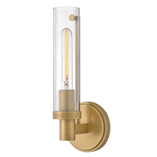 Hinkley Vaughn 14in 1-Light Wall Sconce | Industrial Heritage Brass Steel and Clear Glass | Bathroom Vanity & Hallway | 5 x 5 x 14 in | Model 51450HB