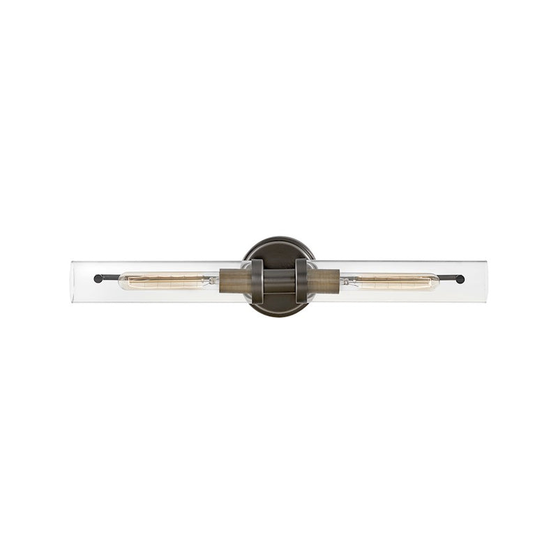 Hinkley Vaughn 25in 2-Light Vanity Light | Industrial Heritage Brass Steel and Clear Glass | Bathroom Vanity | 5 x 25 x 5 in | Model 51452HB