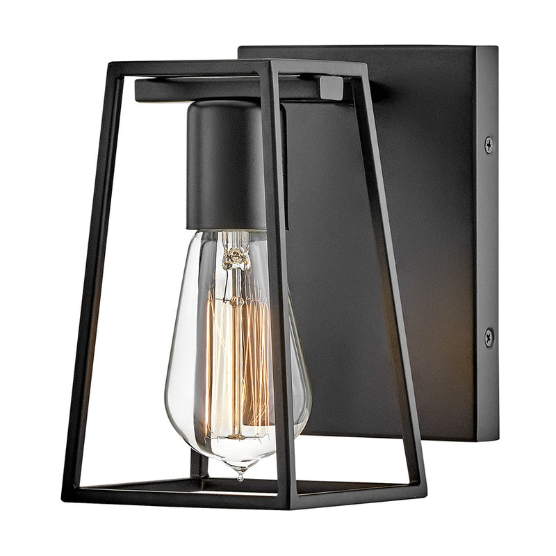 Hinkley Filmore 1-Light Vanity Light | Transitional Industrial Black Steel Open Cage | Bathroom & Powder Room | 6.75 x 4.5 x 7.5 in, Damp | Model 5160BK