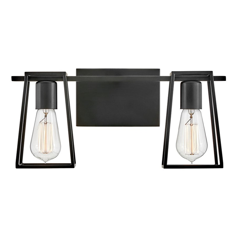 Hinkley Filmore 2-Light Vanity Light | Industrial Black Steel Open Cage | Bathroom Vanity & Powder Room | 6.75 x 16 x 7.5 in | Model 5162BK