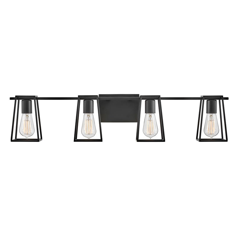 Hinkley Filmore 33in 4-Light Vanity Light | Industrial Black Steel Open Cage | Bathroom & Powder Room | 6.75 x 33.5 x 7.5 in | Model 5164BK