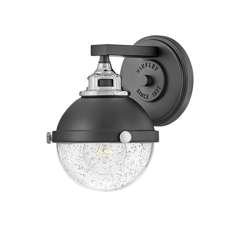 Hinkley Fletcher 1-Light Wall Sconce | Traditional Industrial Black Steel and Clear Seedy Glass | Bedroom & Hallway Accent Light | 8 x 6 | Model 5170BK-CM