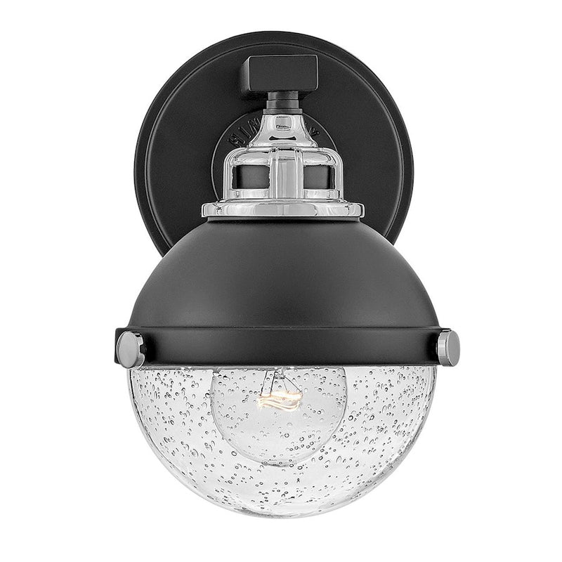 Hinkley Fletcher 1-Light Wall Sconce | Traditional Industrial Black Steel and Clear Seedy Glass | Bedroom & Hallway Accent Light | 8 x 6 | Model 5170BK-CM