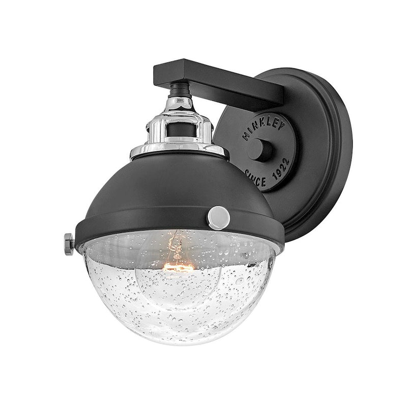 Hinkley Fletcher 1-Light Wall Sconce | Traditional Industrial Black Steel and Clear Seedy Glass | Bedroom & Hallway Accent Light | 8 x 6 | Model 5170BK-CM