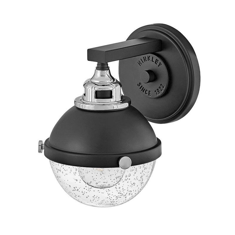 Hinkley Fletcher 1-Light Wall Sconce | Traditional Industrial Black Steel and Clear Seedy Glass | Bedroom & Hallway Accent Light | 8 x 6 | Model 5170BK-CM