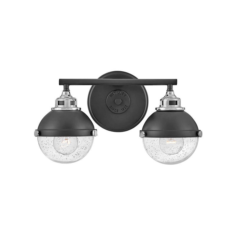 Hinkley Fletcher 16in 2-Light Vanity Light | Traditional Industrial Black Steel and Clear Seedy Glass | Bathroom Vanity & Powder Room | Model 5172BK-CM