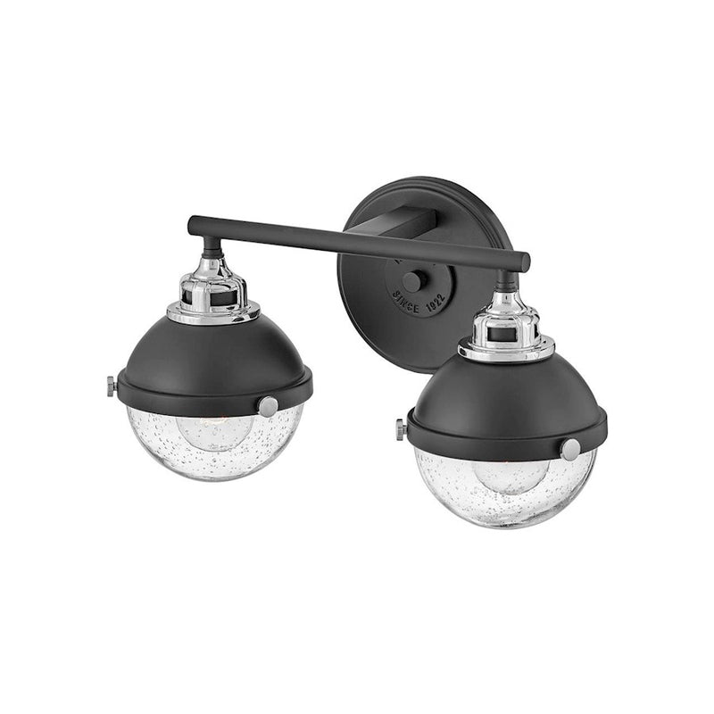 Hinkley Fletcher 16in 2-Light Vanity Light | Traditional Industrial Black Steel and Clear Seedy Glass | Bathroom Vanity & Powder Room | Model 5172BK-CM