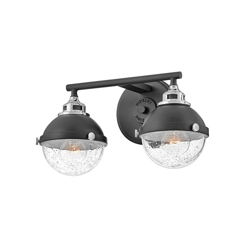 Hinkley Fletcher 16in 2-Light Vanity Light | Traditional Industrial Black Steel and Clear Seedy Glass | Bathroom Vanity & Powder Room | Model 5172BK-CM