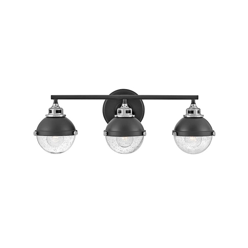 Hinkley Fletcher 25in 3-Light Vanity Light | Traditional Industrial Black Steel and Clear Seedy Glass | Bathroom Vanity | 25 x 7.5 x | Model 5173BK-CM