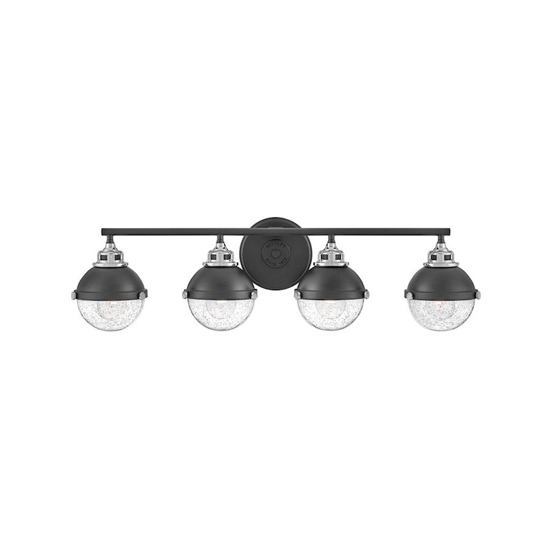 Hinkley Fletcher 32in 4-Light Vanity Light | Traditional Industrial Black Steel and Clear Seedy Glass | Bathroom Vanity | 8 x 32 x 9 in | Model 5174BK-CM