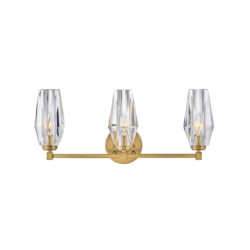 Hinkley Ana 24in 3-Light Vanity Light | Modern Glam Heritage Brass Steel and Faceted Clear Crystal | Bathroom Vanity | 24 x 6 x 10 in | Model 52483HB