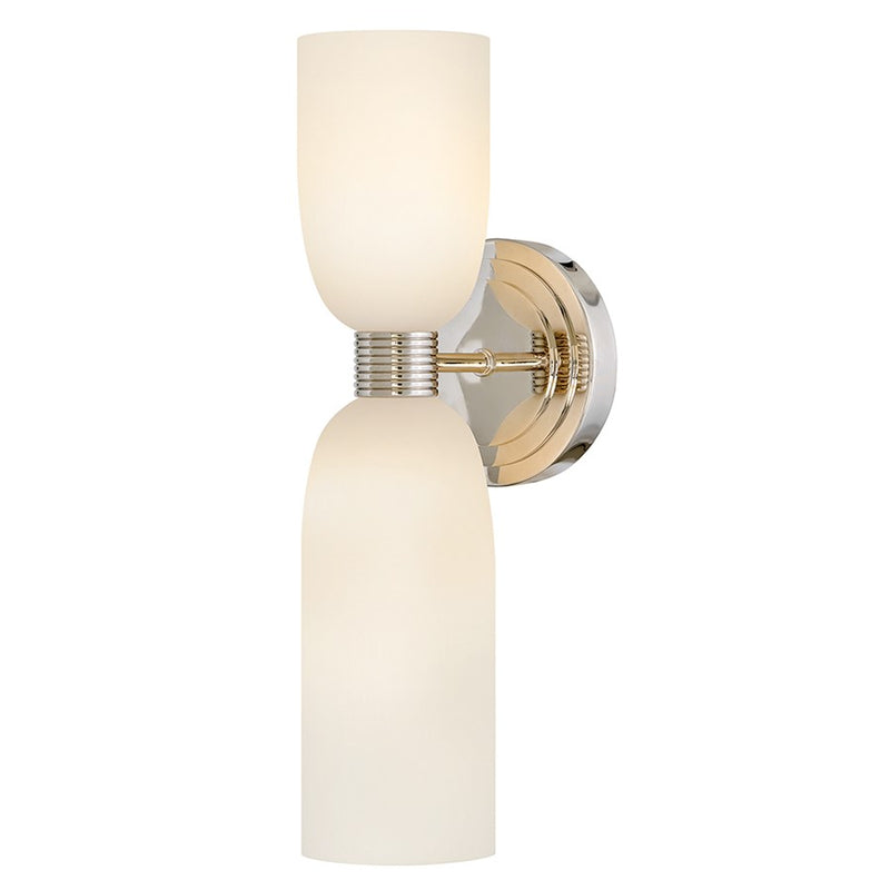 Hinkley Tallulah 2-Light Wall Sconce | Modern Polished Nickel Steel and Etched Opal Glass | Bathroom & Hallway Accent | 5.5 x 4.75 x 15 | Model 52960PN-LL
