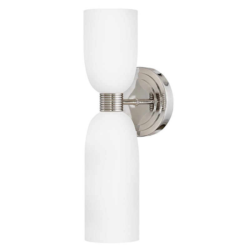 Hinkley Tallulah 2-Light Wall Sconce | Modern Polished Nickel Steel and Etched Opal Glass | Bathroom & Hallway Accent | 5.5 x 4.75 x 15 | Model 52960PN-LL