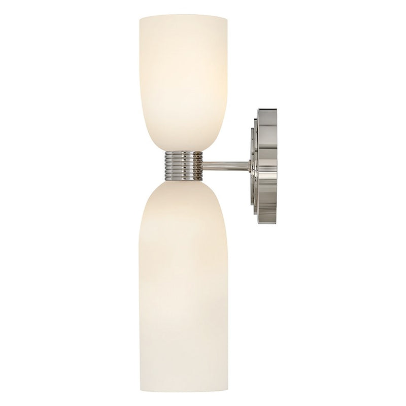 Hinkley Tallulah 2-Light Wall Sconce | Modern Polished Nickel Steel and Etched Opal Glass | Bathroom & Hallway Accent | 5.5 x 4.75 x 15 | Model 52960PN-LL