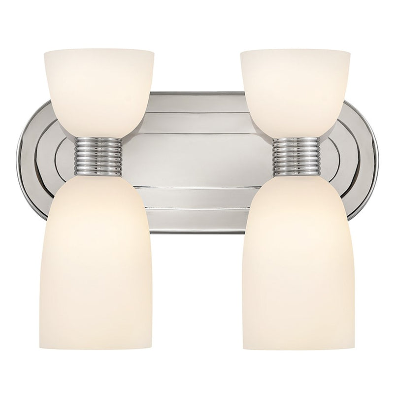 Hinkley Tallulah 12in 4-Light Vanity Light | Modern Polished Nickel Steel and Etched Opal Glass | Bathroom Vanity | 5.5 x 12 x 9 in | Model 52962PN-LL
