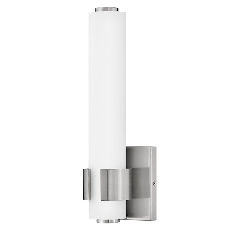 Hinkley Aiden 13.5in 1-Light Wall Sconce | Modern Brushed Nickel Steel and Etched White Glass | Hallway & Bathroom Accent | 3.75 x 4.75 x | Model 53060BN