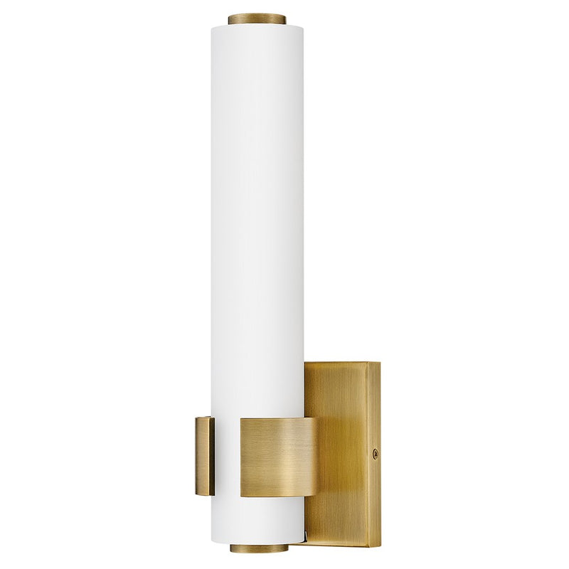 Hinkley Aiden 13.5in 1-Light Wall Sconce | Modern Lacquered Brass Steel and Etched White Glass | Hallway & Bathroom Accent | 3.75 x 4.75 | Model 53060LCB