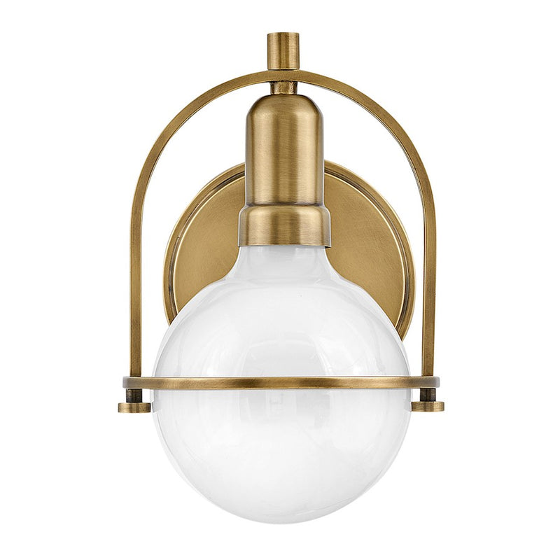 Hinkley Somerset 7.5in 1-Light Vanity Light | Transitional Heritage Brass Steel and Clear Vintage Bulb | Bathroom Vanity & Powder Room | Model 53770HB