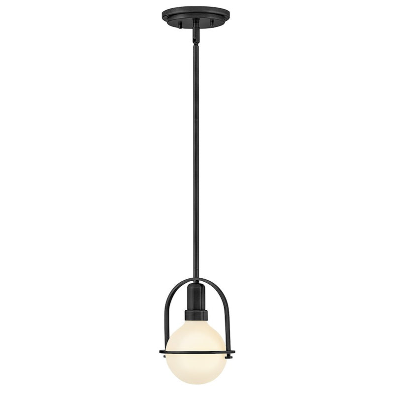 Hinkley Somerset 6in 1-Light Semi-Flush Mount | Transitional Black Steel and Etched Opal Glass | Bedroom & Hallway | 6 x 6 x 9 in | Model 53771BK