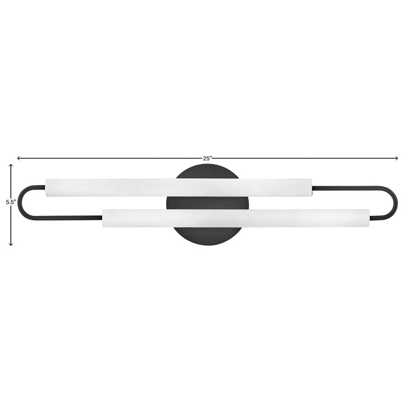 Hinkley Eos 25in 1-Light LED Vanity Light | Modern Black Steel and Etched Opal Glass | Bathroom Vanity & Powder Room | 25 x 3 x 5.5 in | Model 53860BK