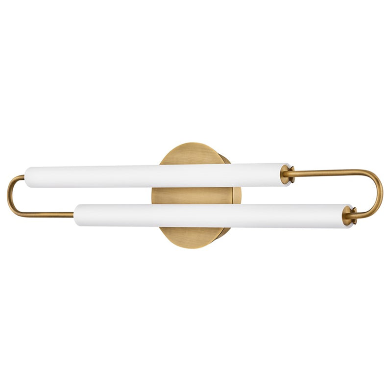Hinkley Lighting Eos Vanity Light | Lacquered Brass Finish | Etched Glass Shade | Modern Vanity Light | Damp Rated Hardwired Installation | 53860LCB