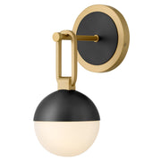 Hinkley Bowie 13in 1-Light Bath Vanity Wall Sconce | Transitional Lacquered Brass Steel and Etched Opal Glass | Bathroom Vanity & | Model 54560LCB-BK