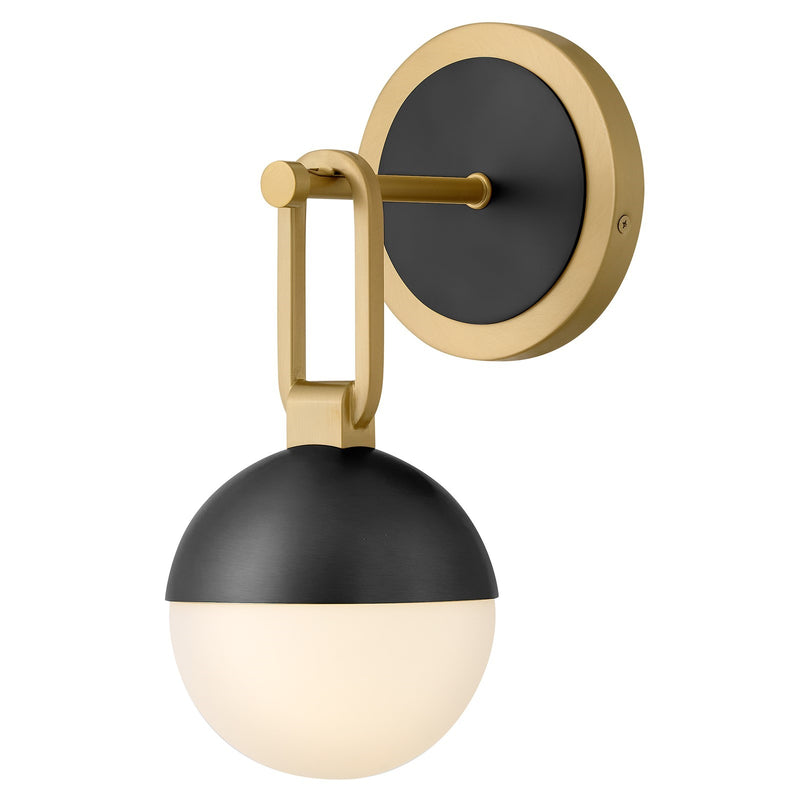 Hinkley Bowie 13in 1-Light Wall Sconce | Transitional Lacquered Brass Steel and Etched Opal Glass | Bathroom Vanity & Hallway Accent | Model 54560LCB-BK