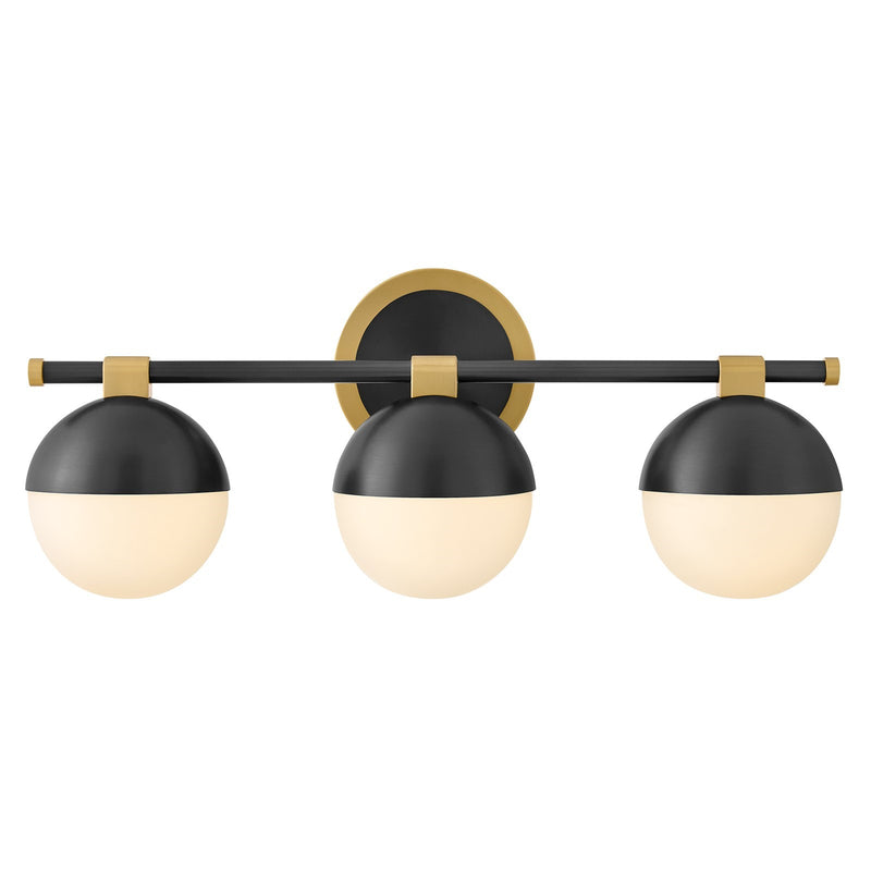 Hinkley Bowie 3 Light 9" Bath Vanity, Lacquered Brass/White/Blk - 54563LCB-BK
