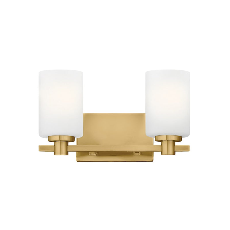 Hinkley Lighting Karlie 2-Light Vanity Light | Lacquered Brass Finish | Etched Opal Glass Shade | Transitional Vanity Light | Damp Rated | 54622LCB