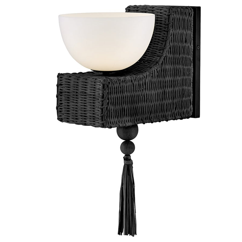 Hinkley Thalia 1-Light Wall Sconce | Transitional Black Steel and Natural Raffia Etched Opal Glass | Bedroom & Hallway Accent | 11.5 x | Model 55190BK-LL