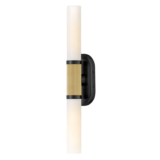 Hinkley Thayer 24.5in 2-Light Bath Vanity Lamp | Transitional Lacquered Brass Steel and Etched Opal Glass | Bathroom & Powder Room | Model 56882LCB-BK