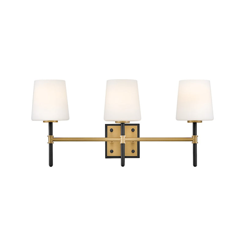 Hinkley Lighting Saunders 3-Light Vanity Light | Black | Etched Opal Glass Shade | Transitional Vanity Light Above the Bathroom Mirror | 56953BK-LCB
