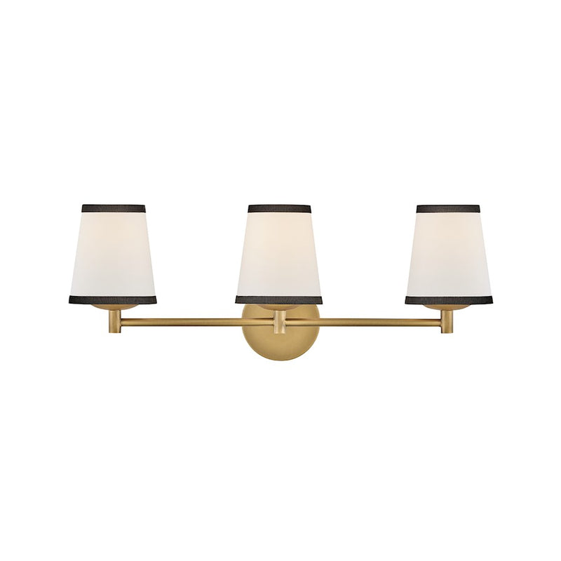 Hinkley Lighting Sonia 3Lt 8" Vanity, Brass/Off-White Linen - 57053LCB-OW