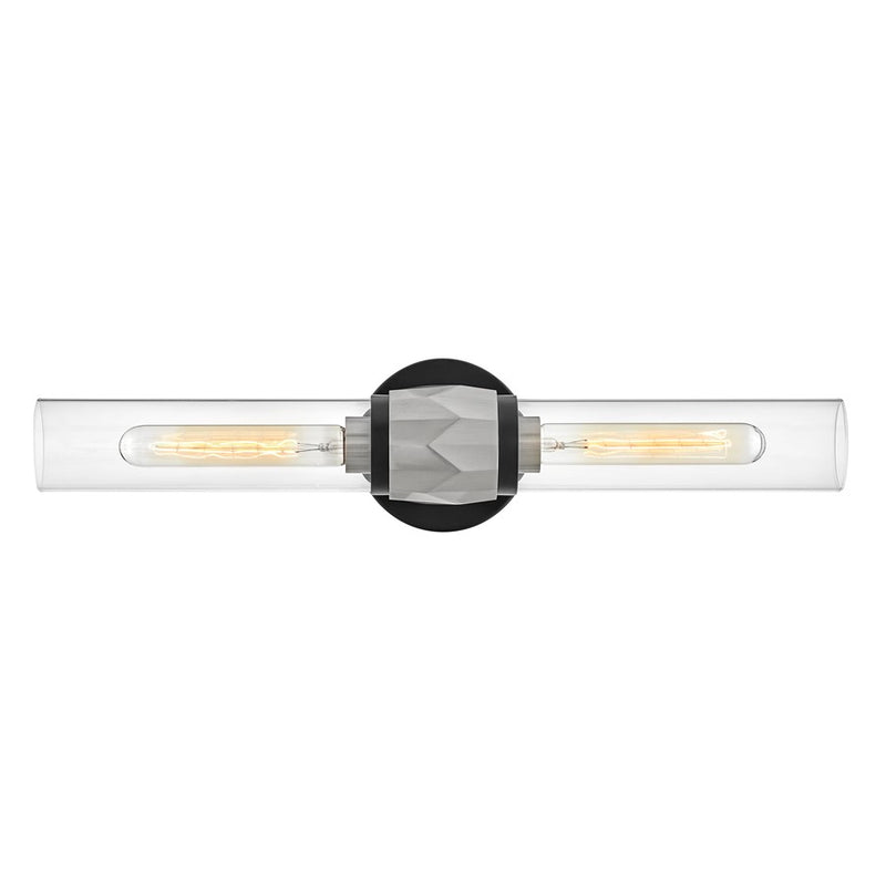 Hinkley Lighting Ellison 2-Light Vanity Light | Black Finish | Clear Glass Shade | Transitional Vanity Light Above the Bathroom Mirror | 57082BK-BN