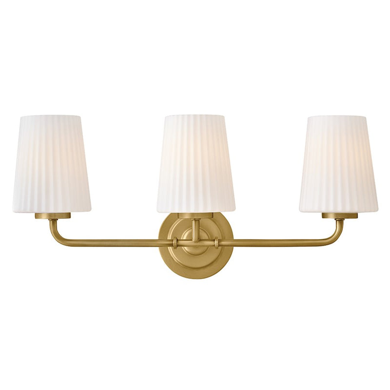 Hinkley Lighting McKenna 3Lt Vanity, Brass/Pleated Etched Opal - 57403LCB