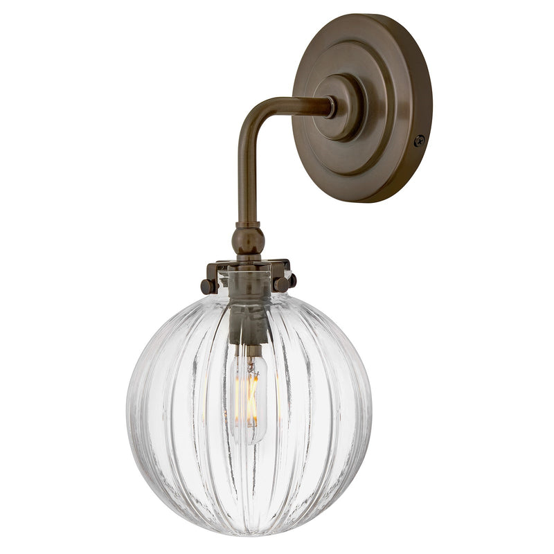 Hinkley Helene 13.5in 1-Light Wall Sconce | Transitional Heritage Bronze Steel and Clear Ribbed Glass | Bathroom Vanity & Hallway | 7.25 x | Model 57410HZ
