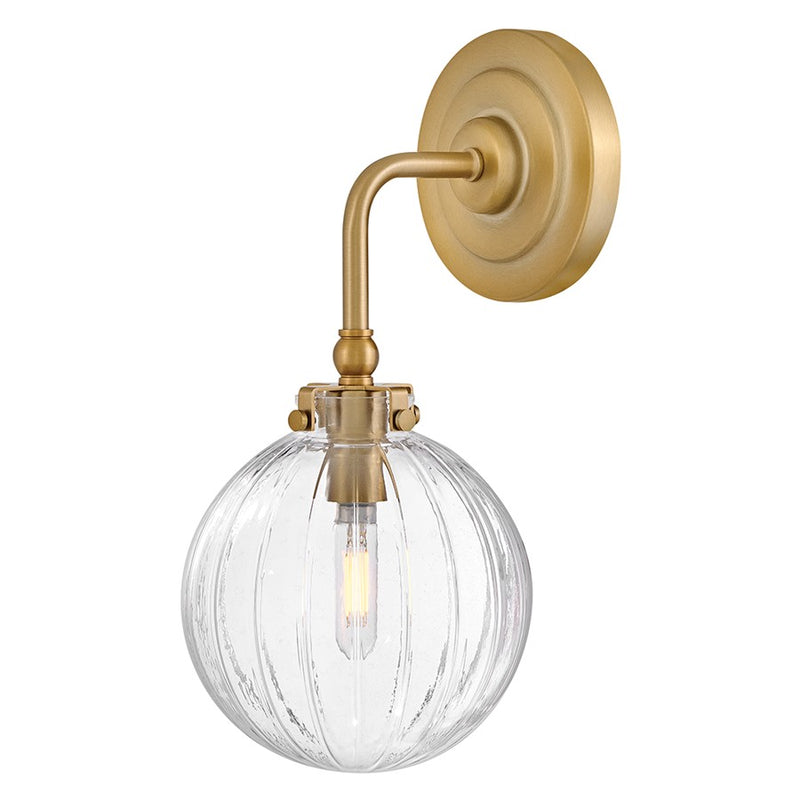 Hinkley Lighting Helene 1 Light Sconce, Lacquered Brass/Clear Ribbed