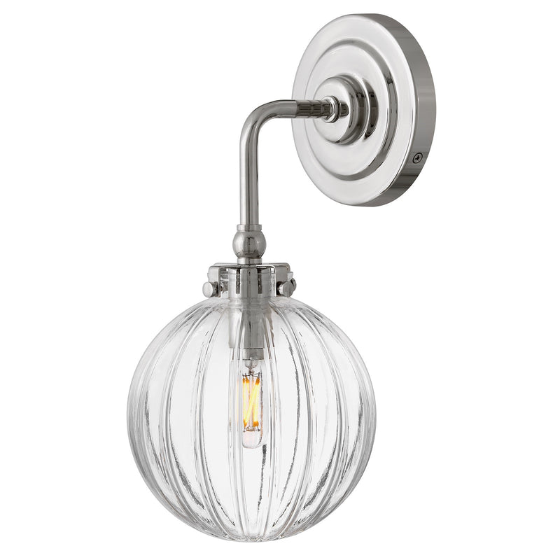Hinkley Helene 13.5in 1-Light Wall Sconce | Transitional Polished Nickel Steel and Clear Ribbed Glass | Bathroom & Hallway Accent Light | Model 57410PN