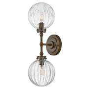 Hinkley Helene 19.5in 2-Light Bath Vanity Light | Transitional Heritage Bronze Steel and Clear Ribbed Glass | Bathroom Vanity & Powder | Model 57412HZ