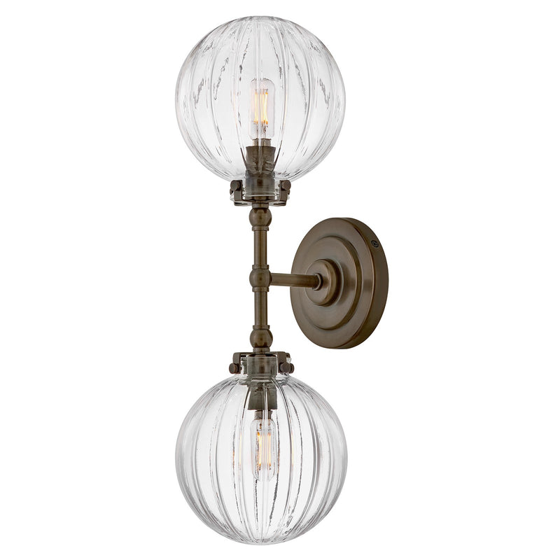 Hinkley Helene 19.5in 2-Light Bath Vanity Wall Sconce | Transitional Heritage Bronze Steel and Clear Ribbed Glass | Bathroom & Hallway | Model 57412HZ