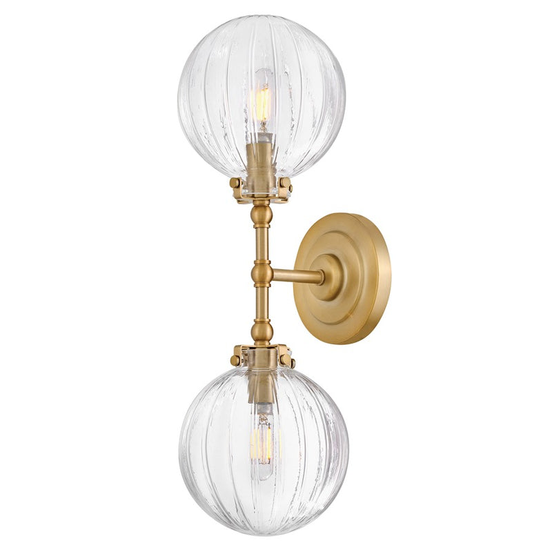 Hinkley Helene 2-Light Wall Sconce | Transitional Lacquered Brass Steel and Clear Ribbed Glass | Bedroom & Hallway Accent Light | 7 x 6 x | Model 57412LCB