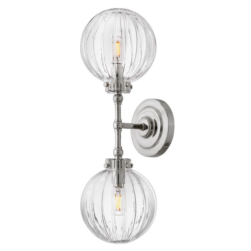 Hinkley Helene 19.5in 2-Light Bath Vanity Light | Transitional Polished Nickel Steel and Clear Ribbed Glass | Bathroom Vanity & Powder | Model 57412PN
