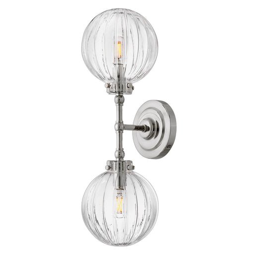 Hinkley Helene 19.5in 2-Light Bath Vanity Light | Transitional Polished Nickel Steel and Clear Ribbed Glass | Bathroom Vanity & Powder | Model 57412PN