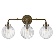 Hinkley Helene 24in 3-Light Bath Vanity | Transitional Heritage Bronze Steel and Clear Ribbed Glass | Bathroom Vanity & Powder Room | 7 x | Model 57413HZ