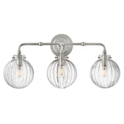 Hinkley Helene 24in 3-Light Bath Vanity | Transitional Polished Nickel Steel and Clear Ribbed Glass | Bathroom Vanity & Powder Room | 7 x | Model 57413PN