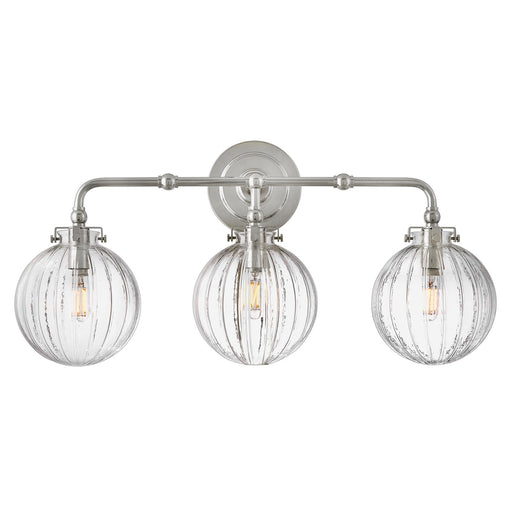 Hinkley Helene 24in 3-Light Bath Vanity | Transitional Polished Nickel Steel and Clear Ribbed Glass | Bathroom Vanity & Powder Room | 7 x | Model 57413PN