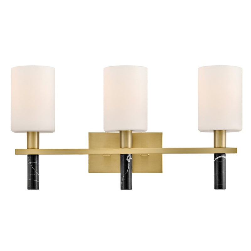 Hinkley Turin 23in 3-Light Vanity Light | Transitional Lacquered Brass Steel and Etched Opal Glass | Bathroom Vanity | 6 x 23 x 12 in | Model 57423LCB