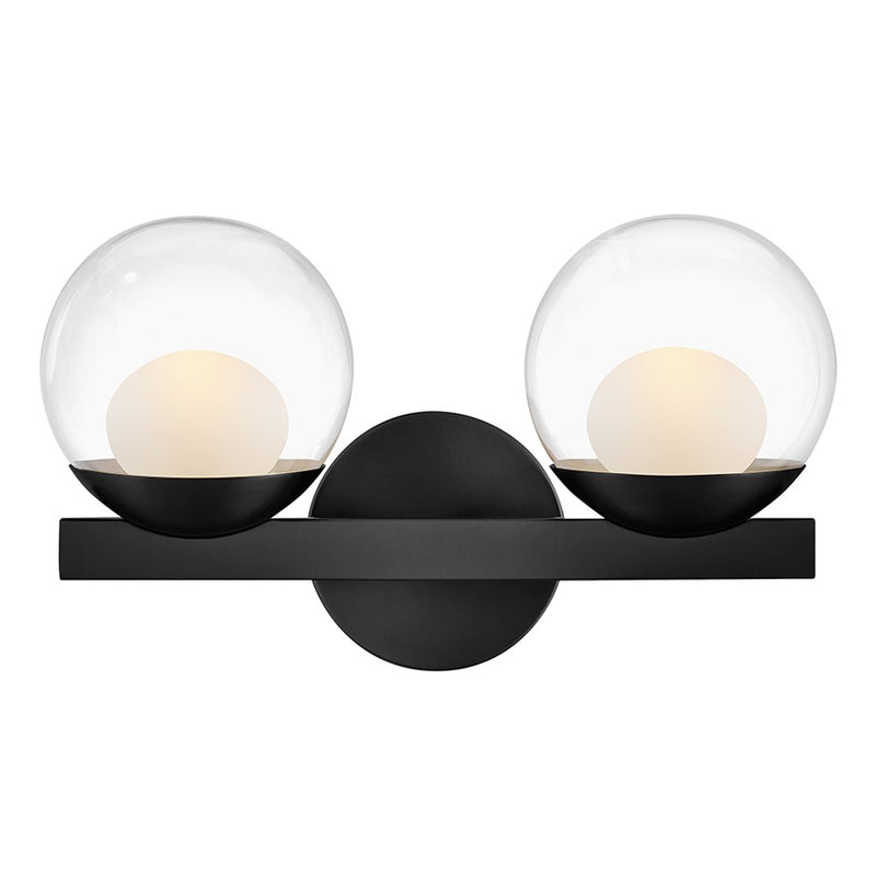 Hinkley Lighting Sunni 2-Light Vanity Light | Black | Clear Dome Glass Shade | Modern Vanity Light | Damp Rated Hardwired Installation | 57442BK-LL