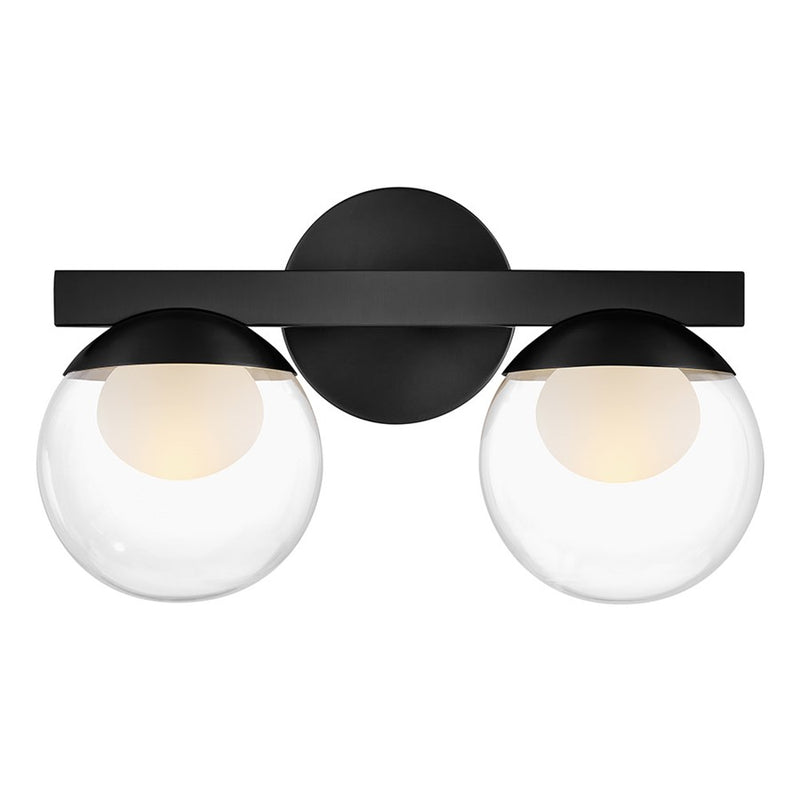 Hinkley Lighting Sunni 2-Light Vanity Light | Black | Clear Dome Glass Shade | Modern Vanity Light | Damp Rated Hardwired Installation | 57442BK-LL