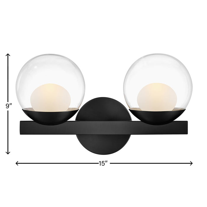 Hinkley Lighting Sunni 2-Light Vanity Light | Black | Clear Dome Glass Shade | Modern Vanity Light | Damp Rated Hardwired Installation | 57442BK-LL